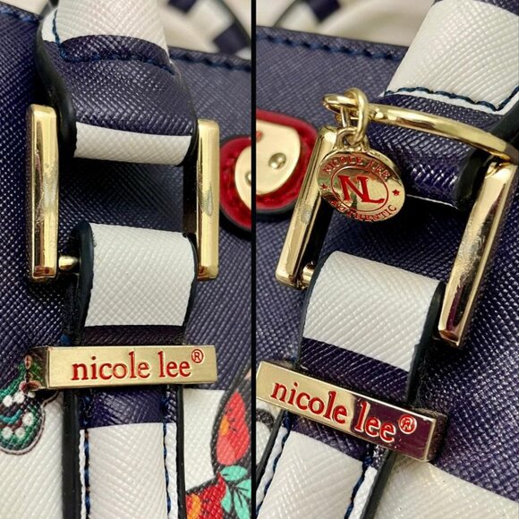 Nicole Lee Handbag "Judith Loves Flowers" Glasses & Stripes Red White Blue RARE - Picture 11 of 12